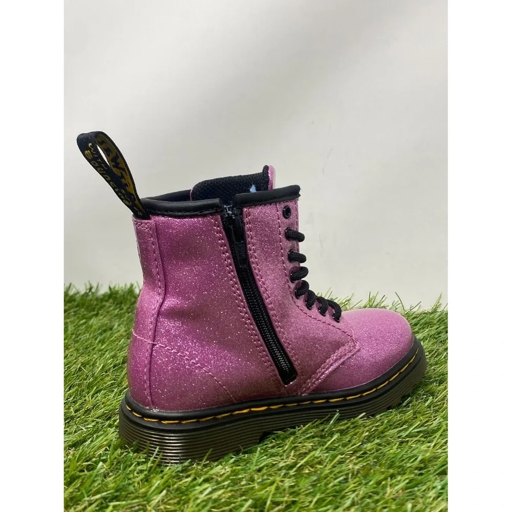 Dr. Martens Pink 1460 Glitter T Size 9 Kids Youth Girls Side Zip Combat Boots